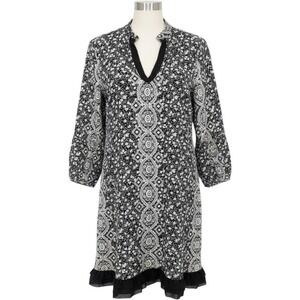 Almatrichi Dress Women 48 Black White Floral Medallion Ruffle Spain Vacation